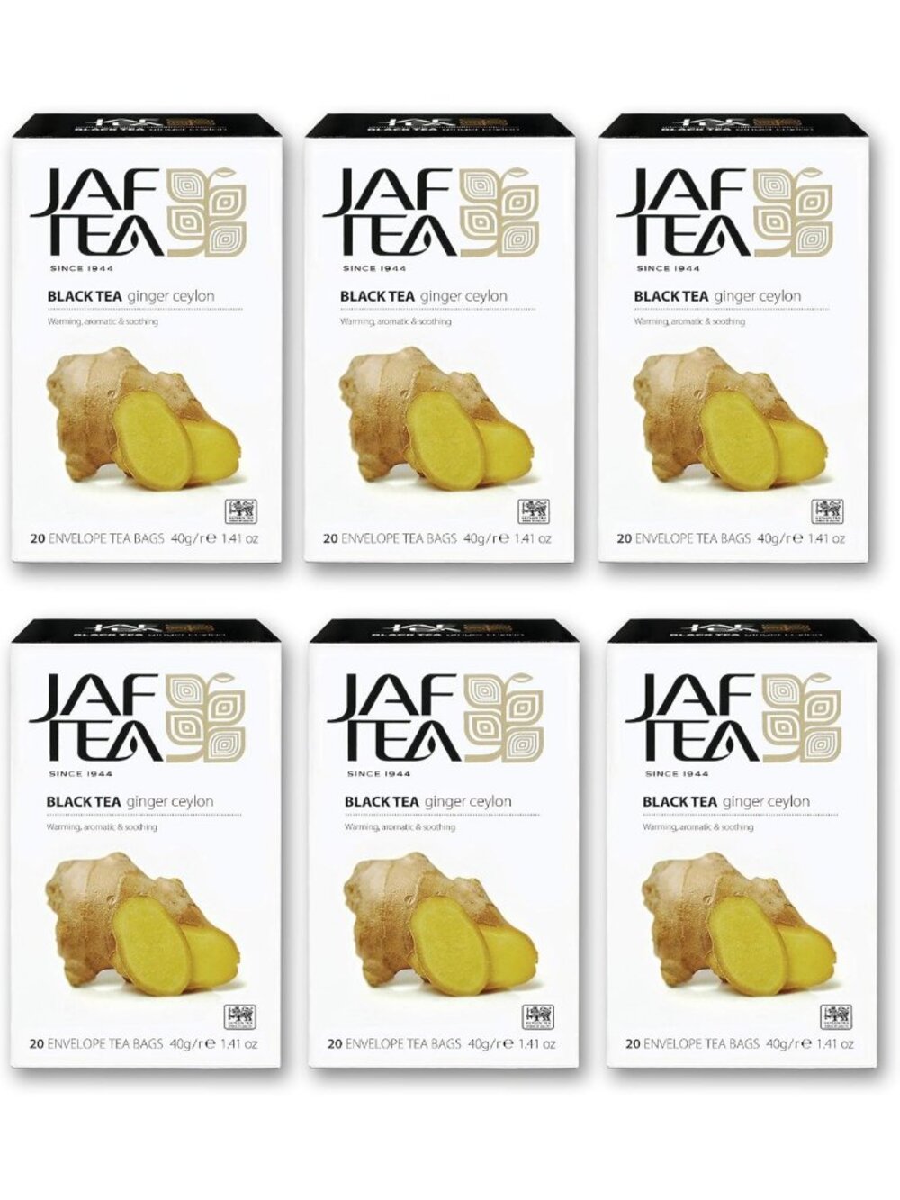 Ginger Black Tea - Ceylon Tea Bags, 120 Count - Natural Ginger Flavor, 6 Boxes